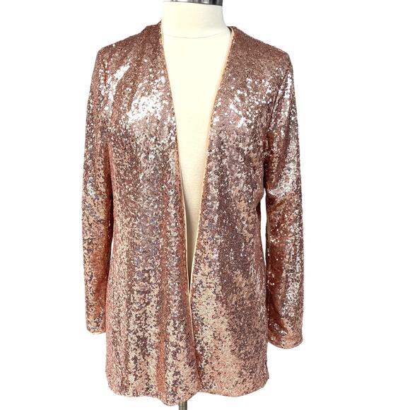 Torrid Stretch Sequin Jacket Womens Medium Champagne Gold Bling Party Glam Gala‎ - Picture 1 of 11